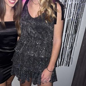 Grey sequin ruffle mini dress